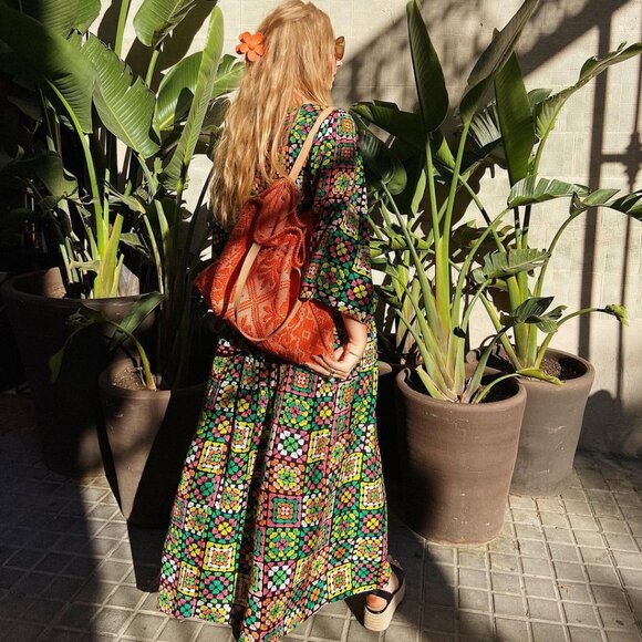 Dawn O’Porter X Joanie Casino Granny Square Print maxi midaxi dress 6 medium NWT - Picture 7 of 8